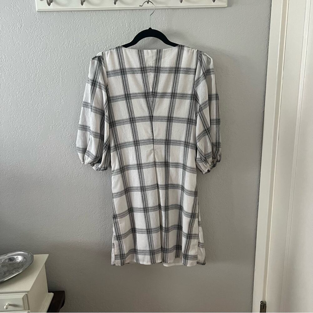 Free People Miss Molly White Plaid Puff-Sleeve Mini Dress - Picture 5 of 10